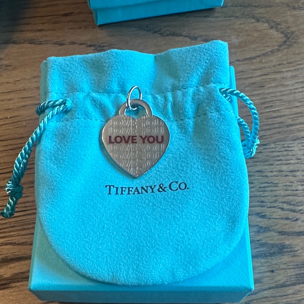 Tiffany & Co. Silver Heart Charm With Red Love You